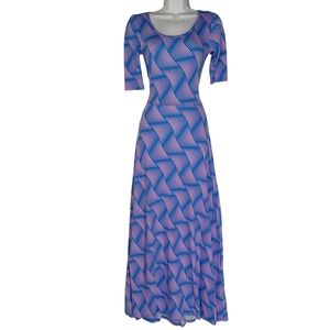 LULAROE Ana Purple Blue Geo Print Short Sleeve Stretchy Maxi Dress X-Small